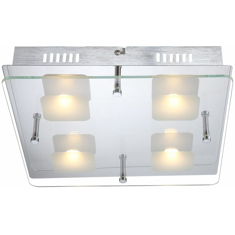 Hochwertige LED Deckenleuchte chrom Glasplatte klar, über LED satiniert 5W - Globo 49205-4