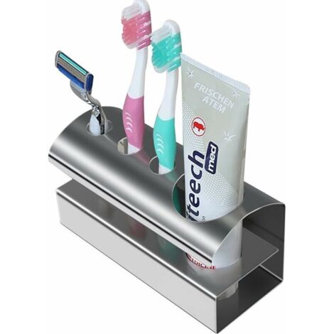 Praktischer Zahnbürstenhalter zur Wandmontage, langlebige Zahnpasta, Edelstahl 304, gebürstetes mattes Silber, ohne Bohren, selbstklebender Rasiererhalter, 3M-Kleber, für Toilette, Badezimmer, Küche