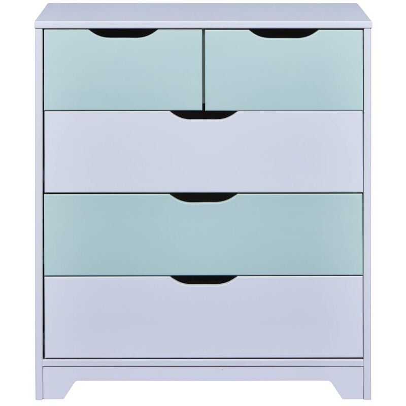 Prati commode 5 tiroirs gris clair, menthe verte.