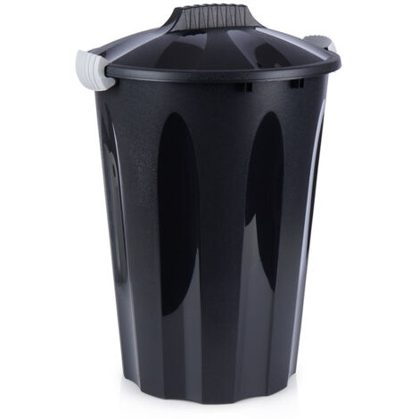 Pratica pattumiera da 40 litri in resistente materiale nero con coperchio