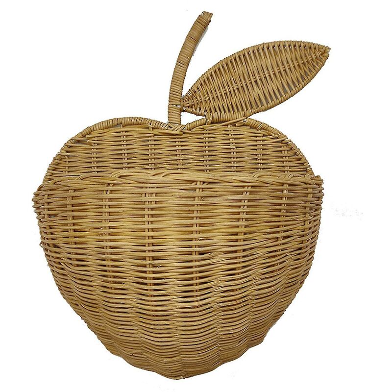 Image of Fortuneville - Pratico cestino portaoggetti montabile a parete in rattan intrecciato a forma di mele porta organizer compatibile per uso quotidiano