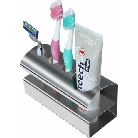 Pratico portaspazzolino da parete, dentifricio resistente, acciaio inossidabile 304, argento opaco spazzolato, porta rasoio autoadesivo, adesivo 3M, per WC, bagno, cucina