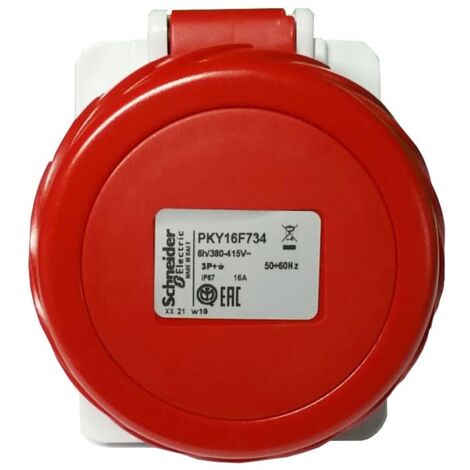 PratiKa - socle de prise industrielle coudée 16 A - 3P+T - 380-415 V CA - IP67 - PKY16F734