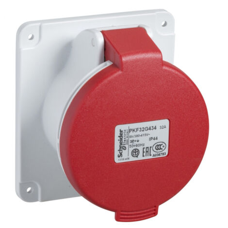 PratiKa - socle prise industrielle droite - 32A - IP44 - 380 - 4P - vis - PKF32G434