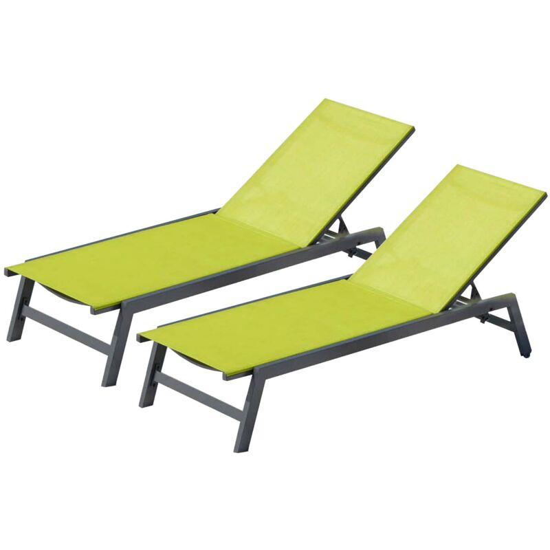 Concept-usine - prato - Lot de 2 bains de soleil gris foncé & vert en aluminium