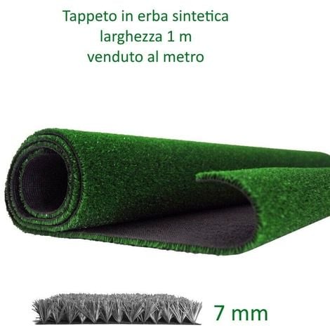 Prato sintetico 7 mm erba finta artificiale calpestabile tappeto verde atossica larghezza 1 metro
