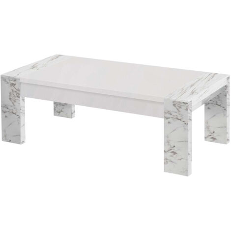PRAVA - Table Basse L130cm Laquée Blanc et Effet Marbre