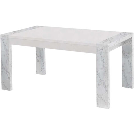 PRAVA - Table Rectangulaire 160x90cm Laquée Blanc et Effet Marbre