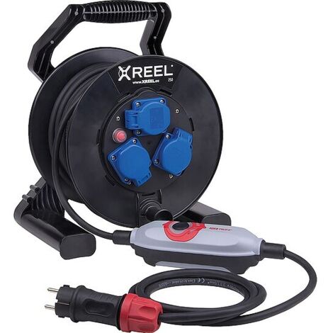 PRCD-S+Sicherheitskabeltrommel XREEL 250, 3x Schukosteckdose, H07RN-F 3G1,5 - 25m Kabel