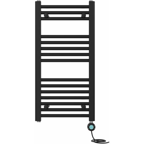 Pre-filled Bathroom Straight Electric Heated Towel Rail Radiator Thermostatic 800x400mm Black