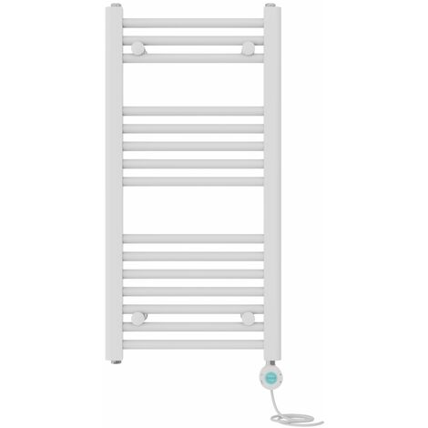 Pre-filled Bathroom Straight Electric Heated Towel Rail Radiator Thermostatic 800x400mm White