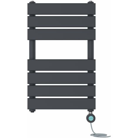 Pre-filled Electric Heated Towel Rail Radiator Flat Panel Thermostatic 650x400mm Anthracite