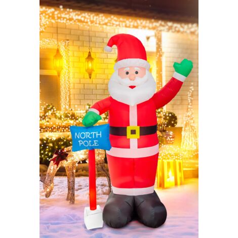 Pre Lit Mains Powered Auto Inflatable North Pole Santa with 4 White LED Lights 2.4M