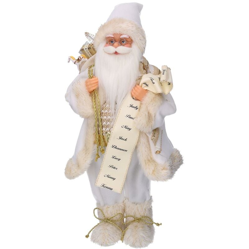 Père Noël tissé avec des cadeaux et une liste en or blanc cm24x12h45