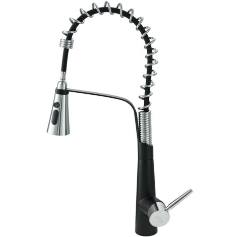 Pre-rinse Pull Down Kitchen Faucet,Black+Chrome