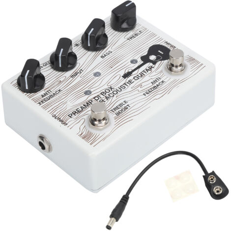 Préampli pédale électrique pour guitare portable avec indicateur LED, alimentation 9V DC, équipement en alliage d'aluminium.