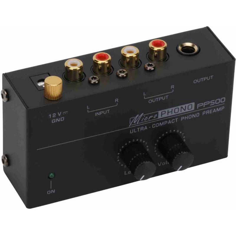 Préampli Phono Compact - Faible Bruit, Performance Audio, avec Boutons de Contrôle de Niveau et Volume