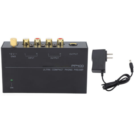 Préampli Phono PP400 Ultra Compact pour Platine Vinyle, Alimentation 100‑240V avec Fiche US