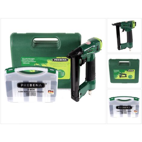 Prebena 1XR-A16 Agrafeuse pneumatique avec Coffret de transport + A-BOX 9.000 Agrafes