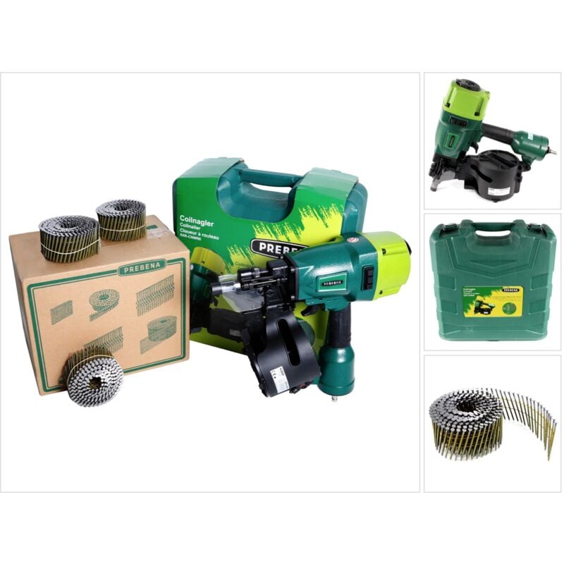 8XR-CNW90 Cloueur pneumatique + Coffret + Clou en rouleau CNW25/65BKRI tige annulaire, 7200 pcs. - Prebena
