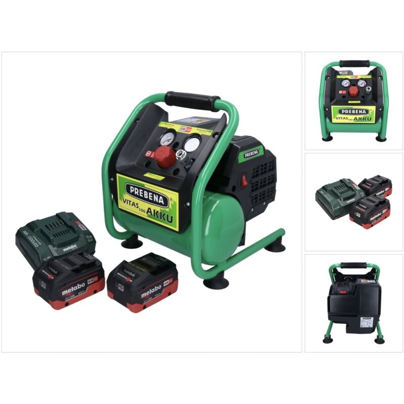 Vitas 100-AKKU Compresseur 18 v 5 l 8 bar cas Brushless + 2x batterie rechargeable 8,0 Ah + kit chargeur de batterie - Prebena