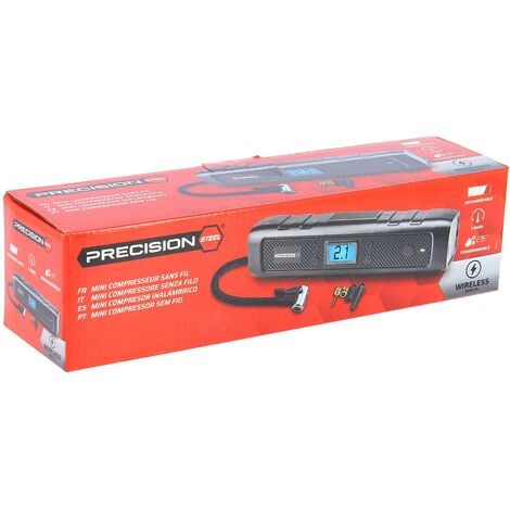  PRECISION STEEL Mini Compresseur 12V, 8 Bars, Embouts Presta,  Schrader, Aiguille