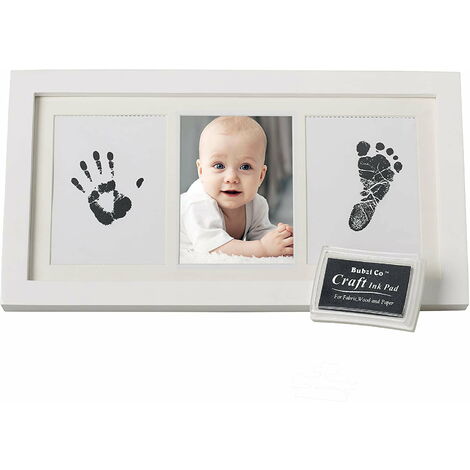 PRECIOUS BABY HANDPRINT and Footprint Frame Kit - Souvenir de photo d'impressions de bébé en blanc avec tampon encreur non toxique - Cadre en bois de qualité avec verre acrylique sûr - Grand cadeau de