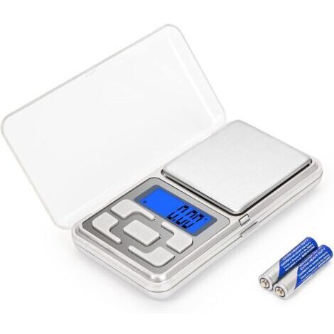 Précision 500g/0,01g Balance Cuisine avec écran LCD rétroéclairé (4 Unités), Balance Numérique Fonction de Tare, Mini Balance Portable pour Cuisine/Café/Voyage/Médicaments - Argent