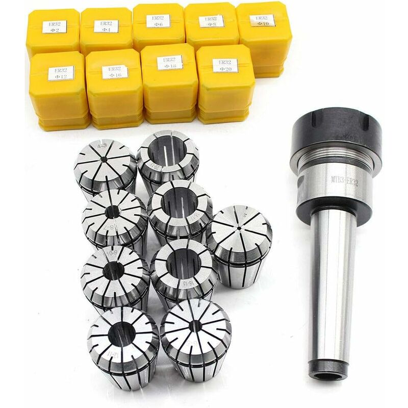 Gojoy - Precision ER32 M3 M12 Support de mandrin + 9 pinces à ressort ER32 métal Mandrin de serrage