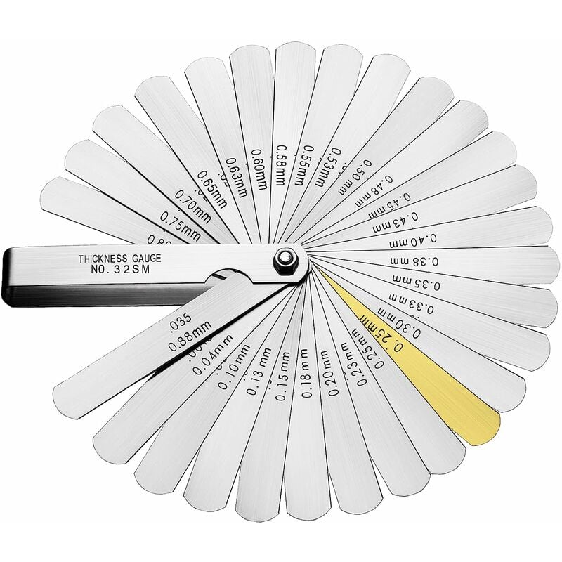 Precision Feeler Gauges, 32 Blades in Metric/Imperial Marking for Measuring Clearance Width/Thickness Sizes Gap Width