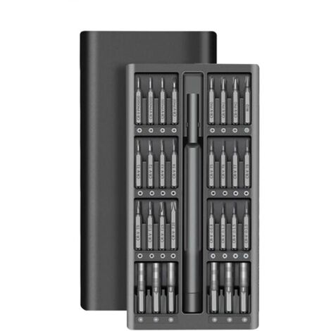 Precision Screwdriver Set, 33 S2 Steel Bits, Aluminum Case, Portable, Black