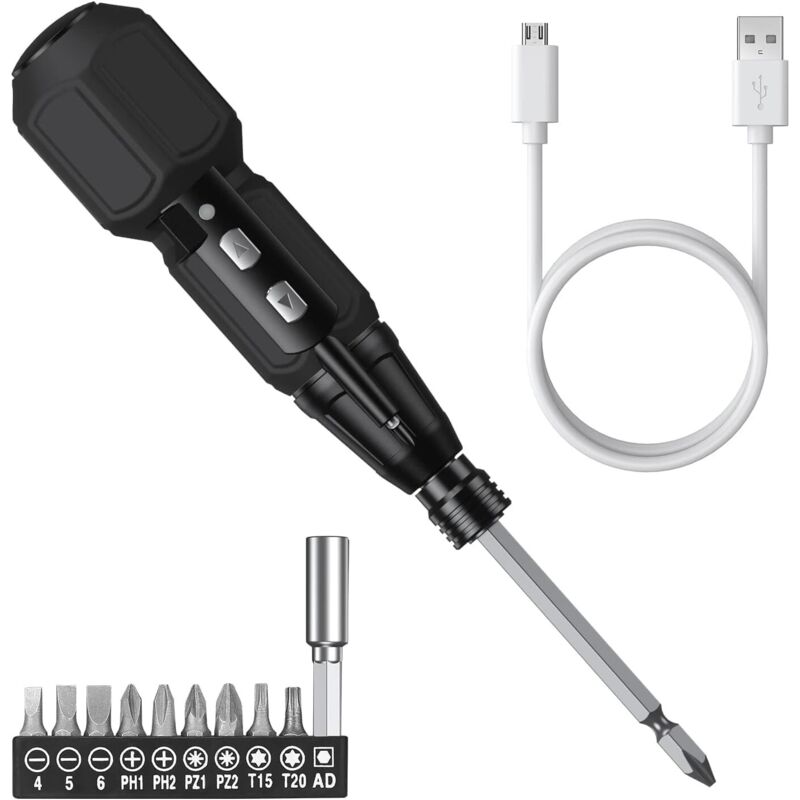 Precision screwdriver set, USB rechargeable cordless screwdriver with LED light, 9 screwdriver bits, automatic and manual modes, portable repair