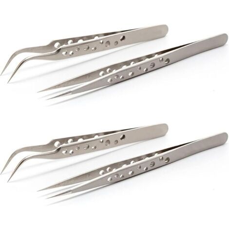 Precision Tweezers, Precision Tweezers, 2 Straight and 2 Curved Tweezers, Electronic Tweezers, Precision Tweezers, Anti-Static, Stainless Steel, for Repair, DIY MUMU