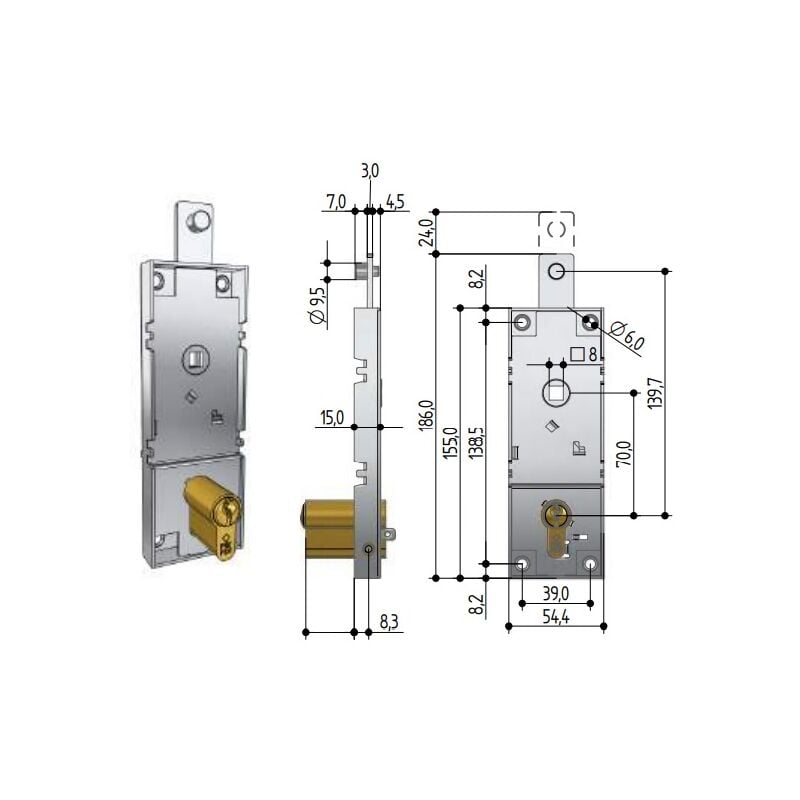 Serrure de porte basculante point haut à cylindre européen Prefer PREB56108100200