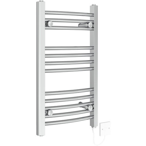 Prefilled Curved Electric Heated Towel Rail Chrome Radiator Manual Heating Element 700x400mm 100W