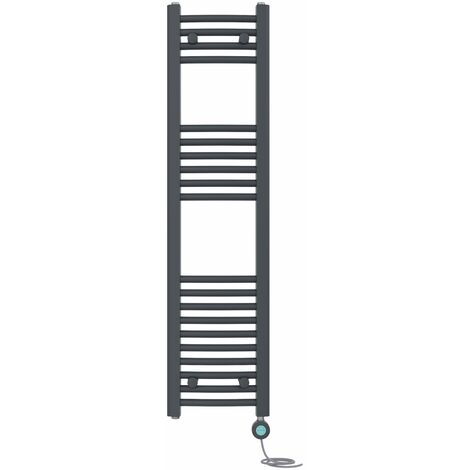 Prefilled Electric Heated Towel Rail Radiator Curved Thermo Smart WiFi 1200x300mm Anthracite