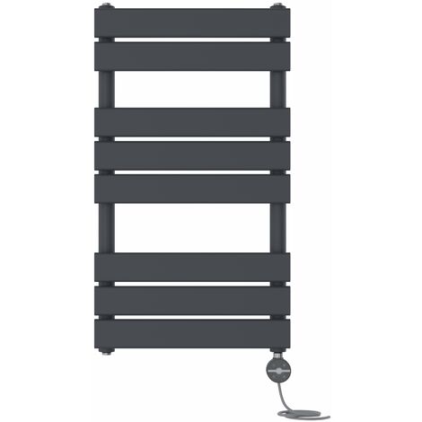 Prefilled Thermostatic Electric Flat Panel Heated Towel Rail Ladder Warmer Radiator Anthracite 800x450mm