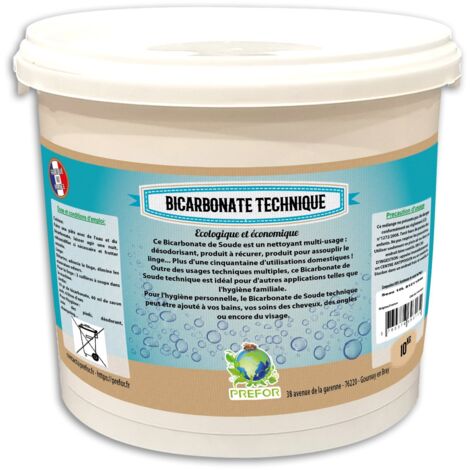 Prefor – Bicarbonate de soude technique 10kg – Seau 10L – Nettoyant multi-usage pour désodoriser et assouplir le linge – Composition pure 99%