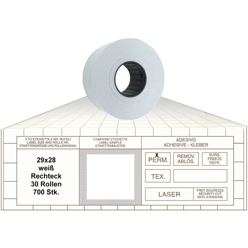 Preisetiketten 29x28mm weiss permanent Etiketten für Auszeichner weiß white