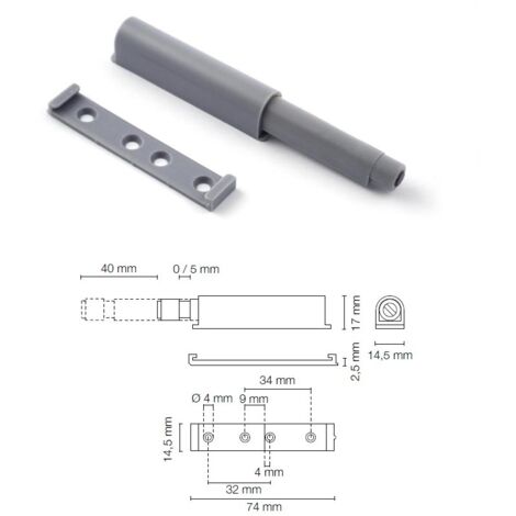 PREMI APRI AMMORTIZZATO CON MAGNETE mm. 40 GRIGIO