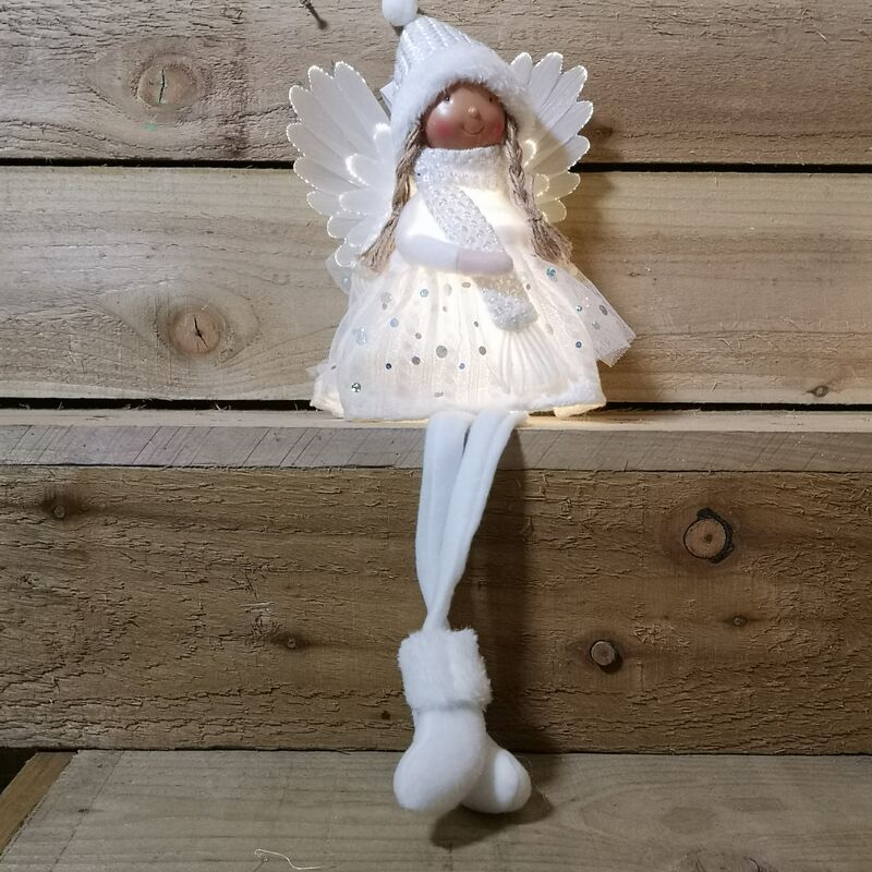 50cm Christmas Sitting Angel with Wings & LED Light - White Hat - Premier