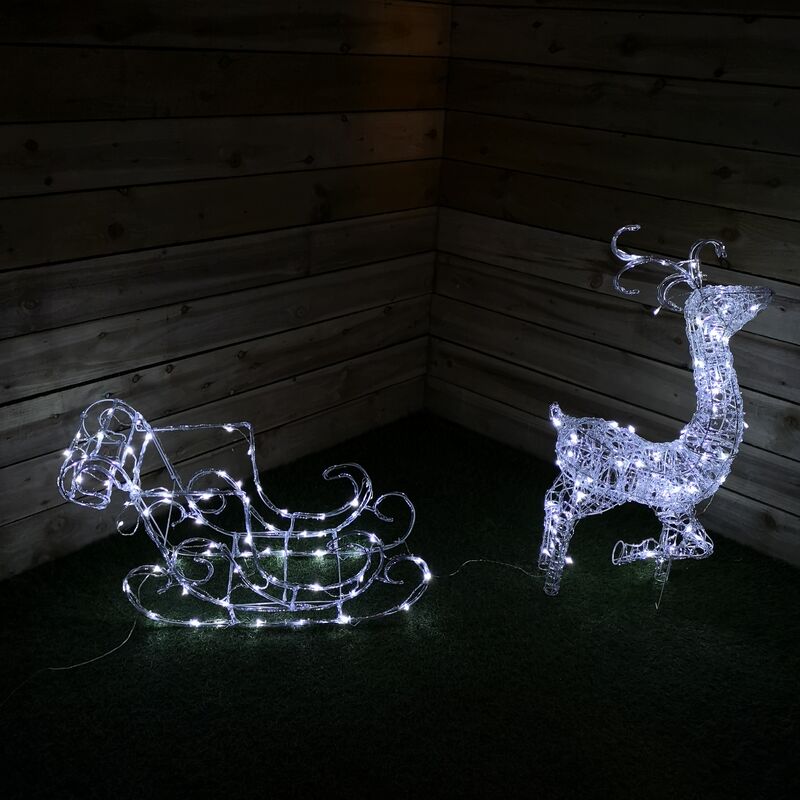 1M Acrylic Reindeer and Sleigh with 140 White Leds