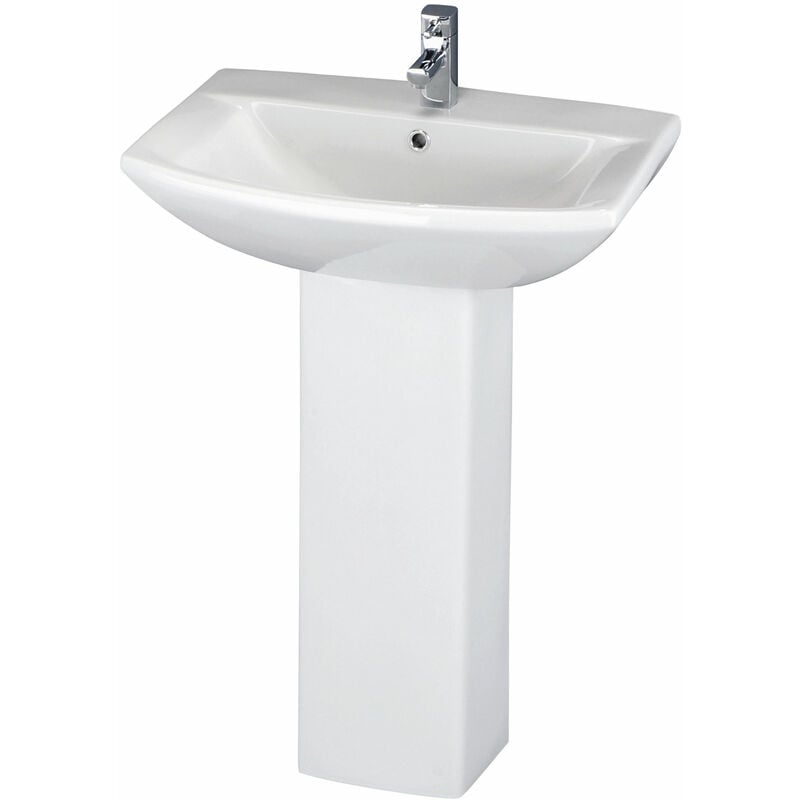 Asselby Medium Basin and Full Pedestal 1 Tap Hole 600mm Wide - Nuie