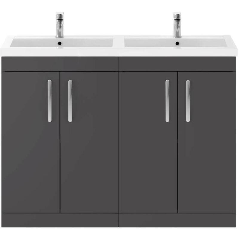 Athena Gloss Grey 1200mm 4 Door Vanity Unit with Double Basin - ATH075C - Nuie