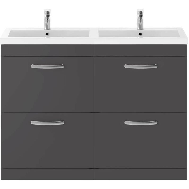 Athena Gloss Grey 1200mm 4 Drawer Vanity Unit with Double Basin - ATH076C - Nuie