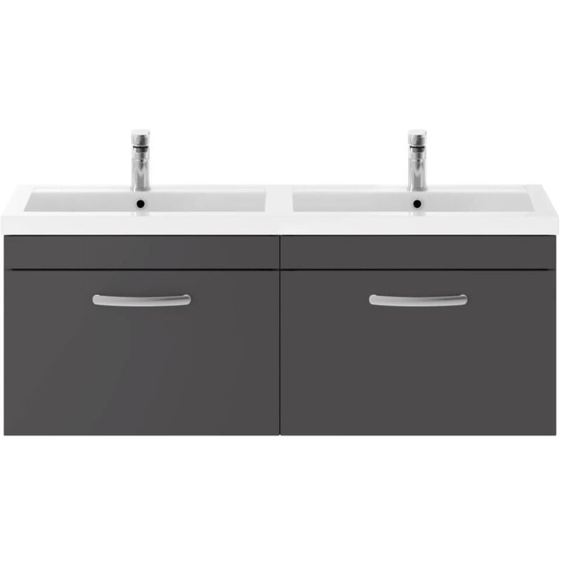 Athena Gloss Grey 1200mm Wall Hung 2 Drawer Vanity Unit with Double Basin - ATH077C - Nuie