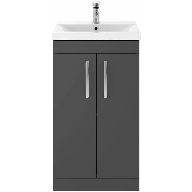 Athena Floor Standing 2-Door Vanity Unit with Basin-2 500mm Wide - Gloss Grey - Nuie