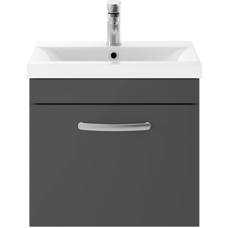 Athena Wall Hung 1-Drawer Vanity Unit with Basin-2 500mm Wide - Gloss Grey - Nuie