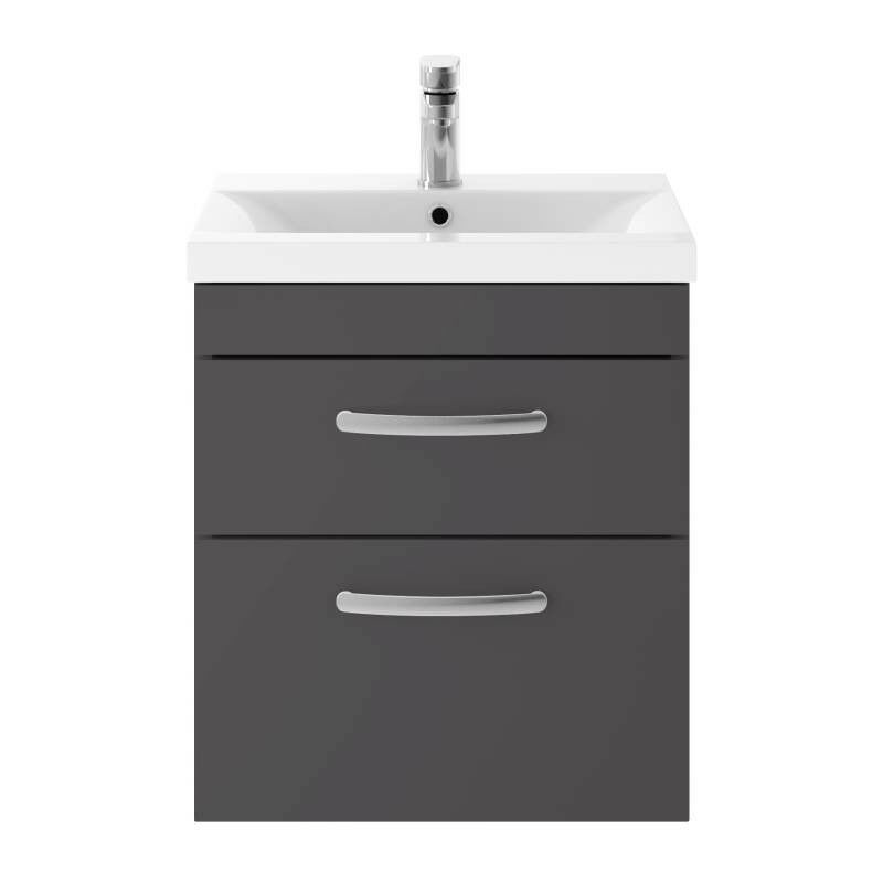 Athena Gloss Grey 500mm Wall Hung 2 Drawer Vanity Unit with 18mm Profile Basin - ATH074B - Nuie