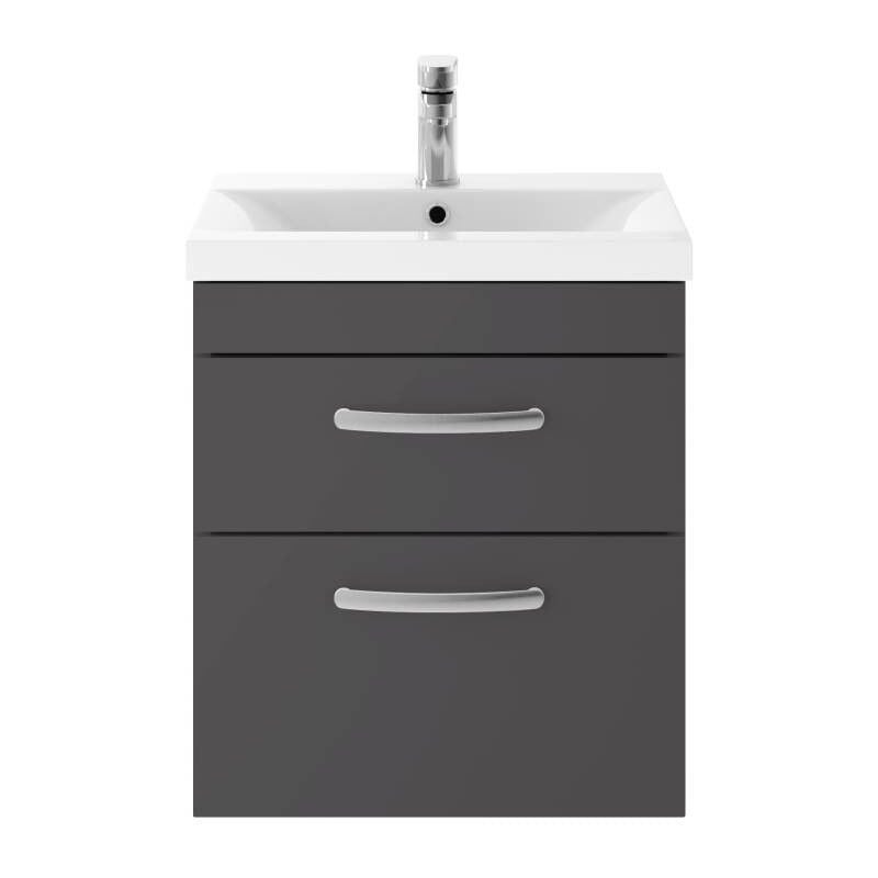 Athena Gloss Grey 500mm Wall Hung 2 Drawer Vanity Unit with 40mm Profile Basin - ATH074A - Nuie